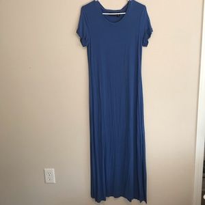 Blue Floor Length T-Shirt Dress
